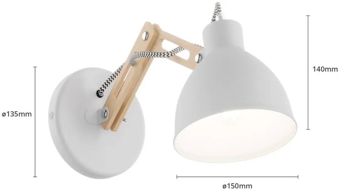 Euluna Wandlamp Hout 1 Licht - E27 - Wit/Licht Hout