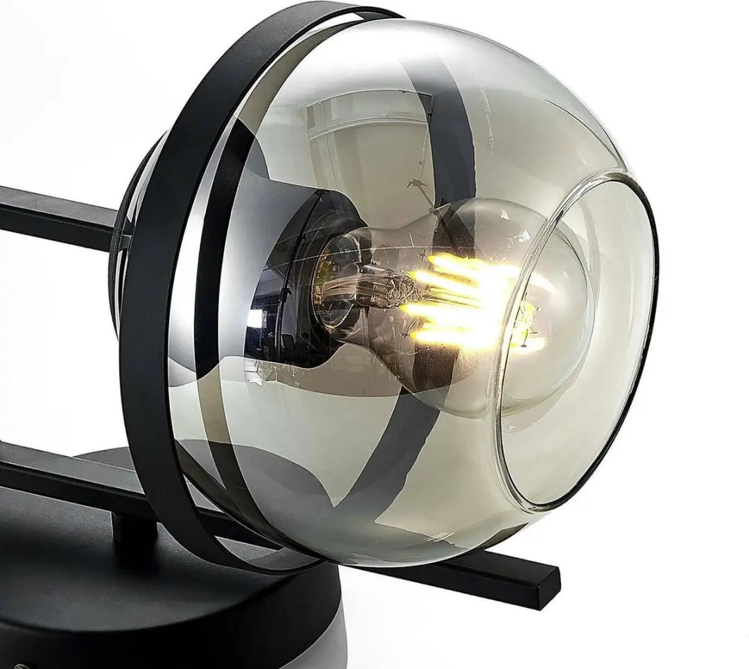 Lindby Wandlamp E27 1 Licht - 12cm - Rookgrijs/Zwart