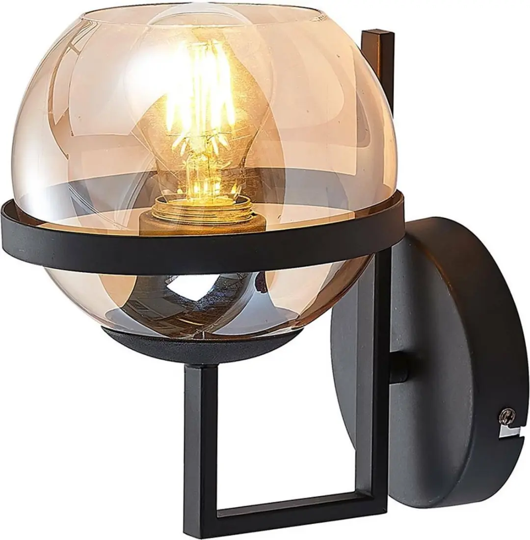 Lindby Wandlamp E27 1 Licht - 12cm - Rookgrijs/Zwart