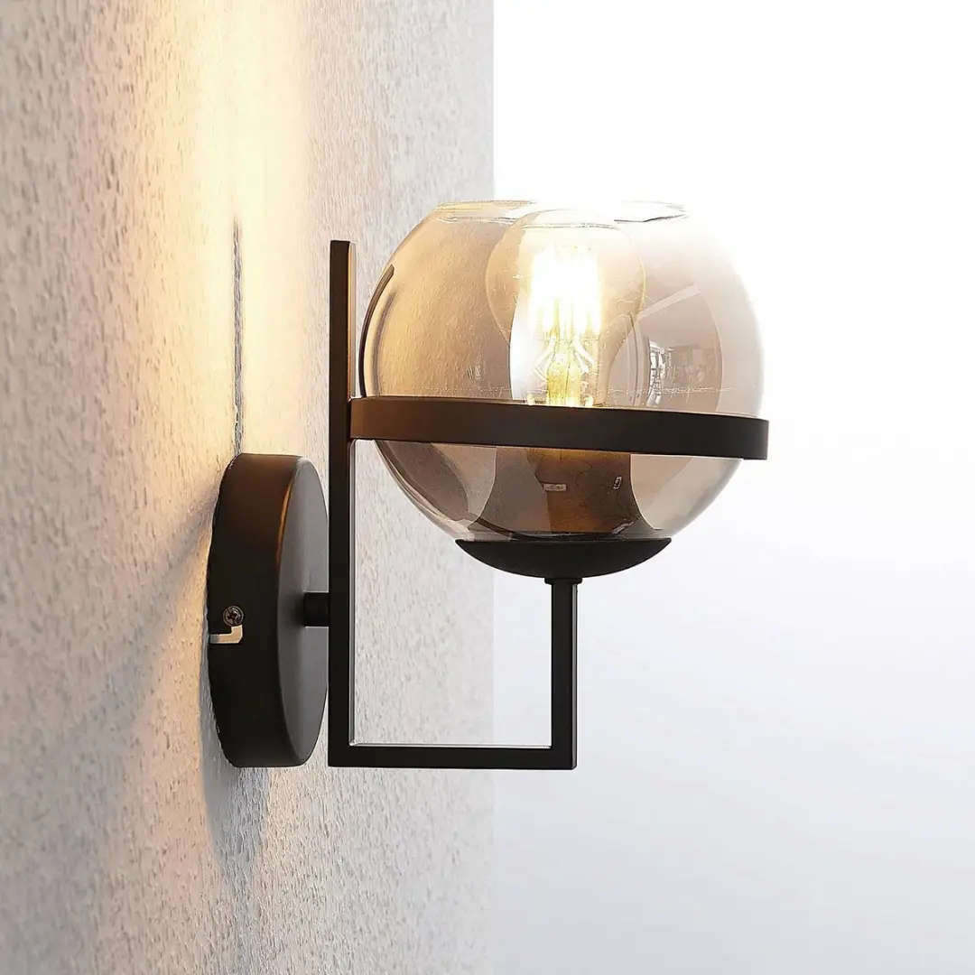 Lindby Wandlamp E27 1 Licht - 12cm - Rookgrijs/Zwart