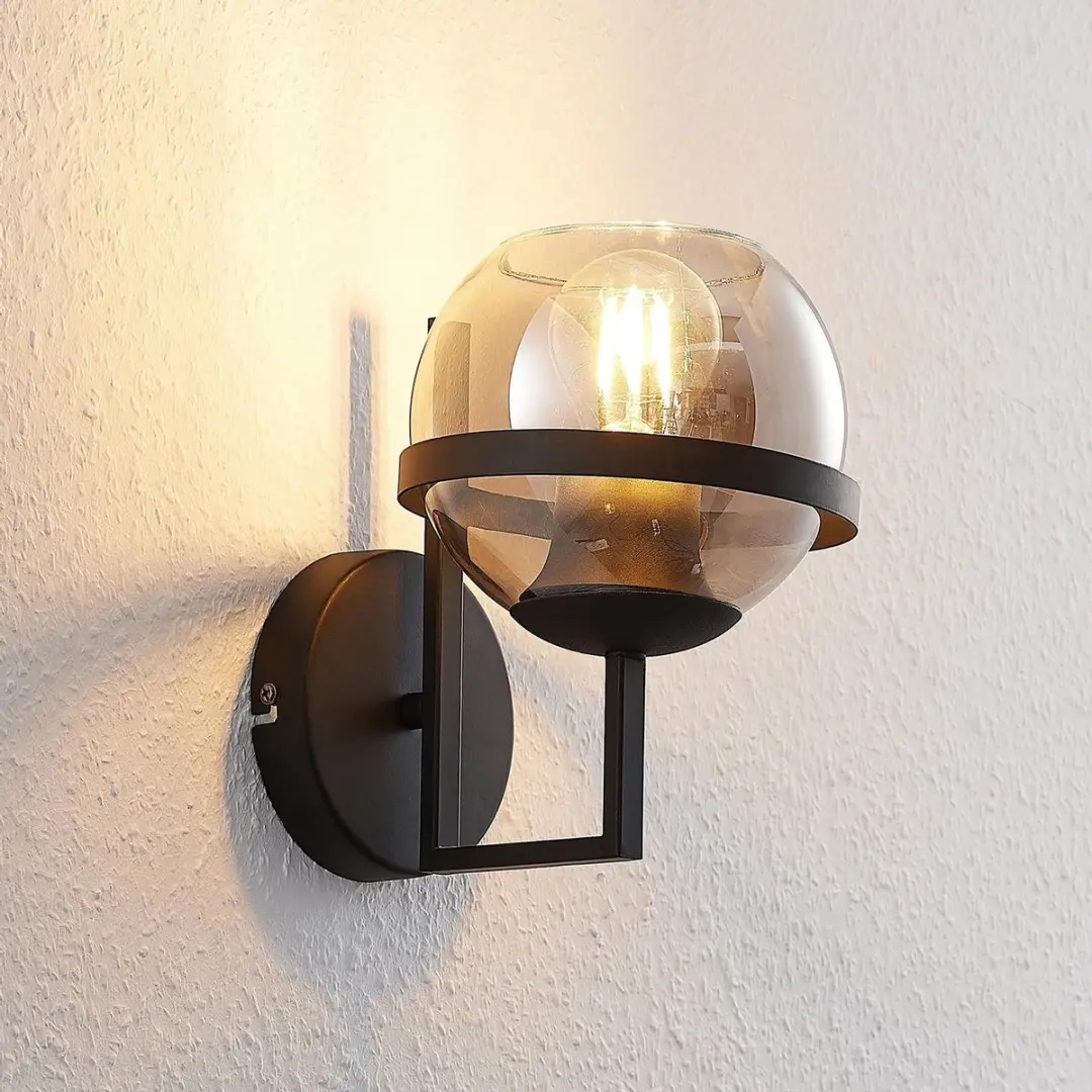 Lindby Wandlamp E27 1 Licht - 12cm - Rookgrijs/Zwart