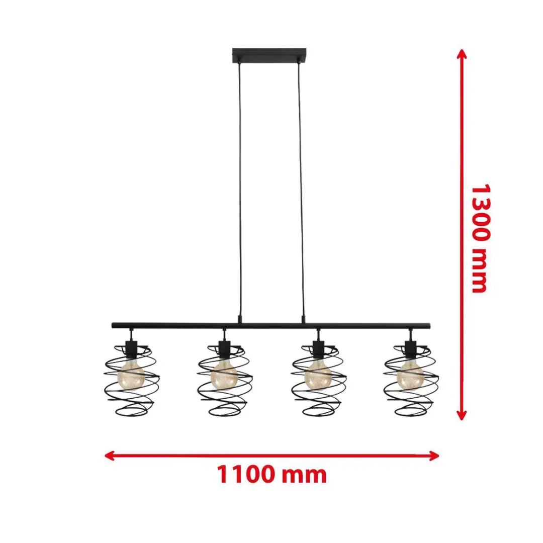 Briloner Swirl Hanglamp 4x E27 - Zwart - 1110x210x1300mm