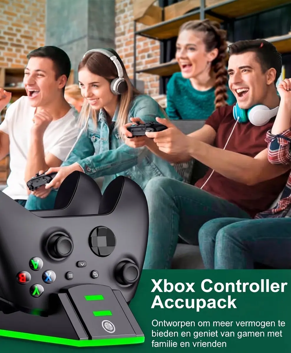 ECTEATOY Oplaadstation Xbox Controller - 2x 3600mWh Batterijen - Zwart