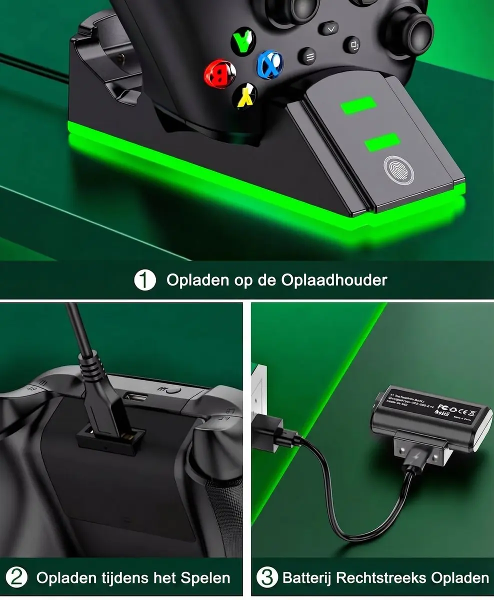 ECTEATOY Oplaadstation Xbox Controller - 2x 3600mWh Batterijen - Zwart