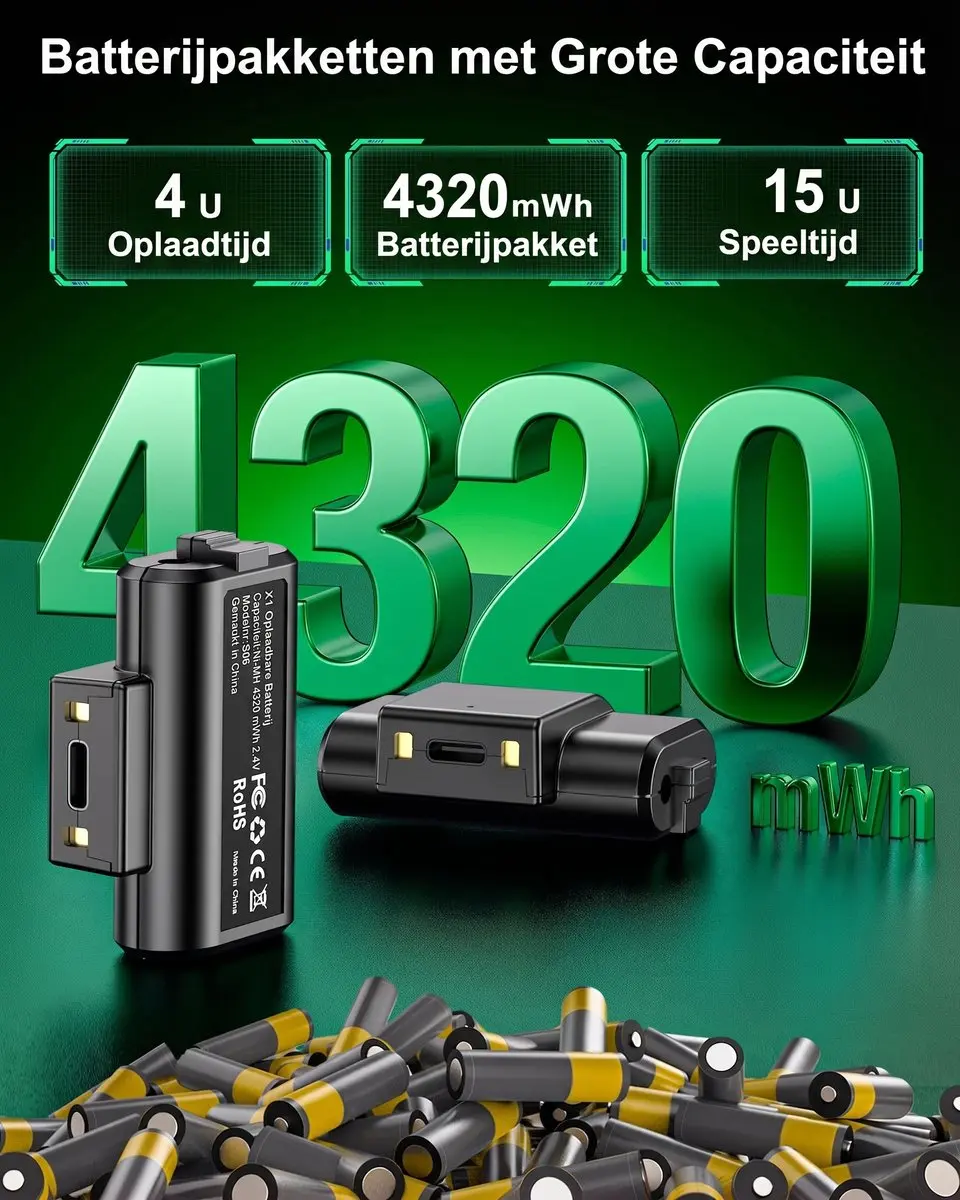 ECTEATOY Oplaadstation Xbox Controller - 2x 3600mWh Batterijen - Zwart