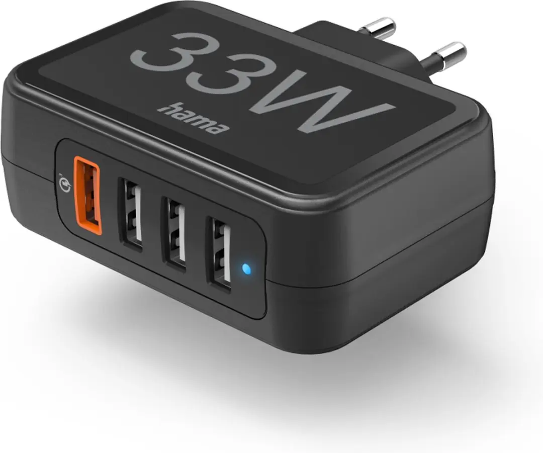 Hama 33W 4-voudig Oplaadstation - QC3.0 & 3x USB-A - Zwart