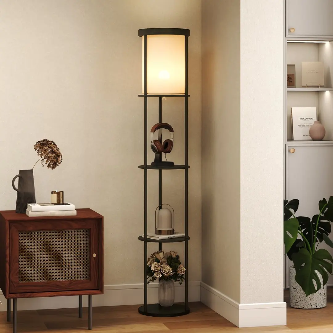 Homcom Staande Lamp Ø29x158cm - Zwart/Wit - afbeelding 6 van 6