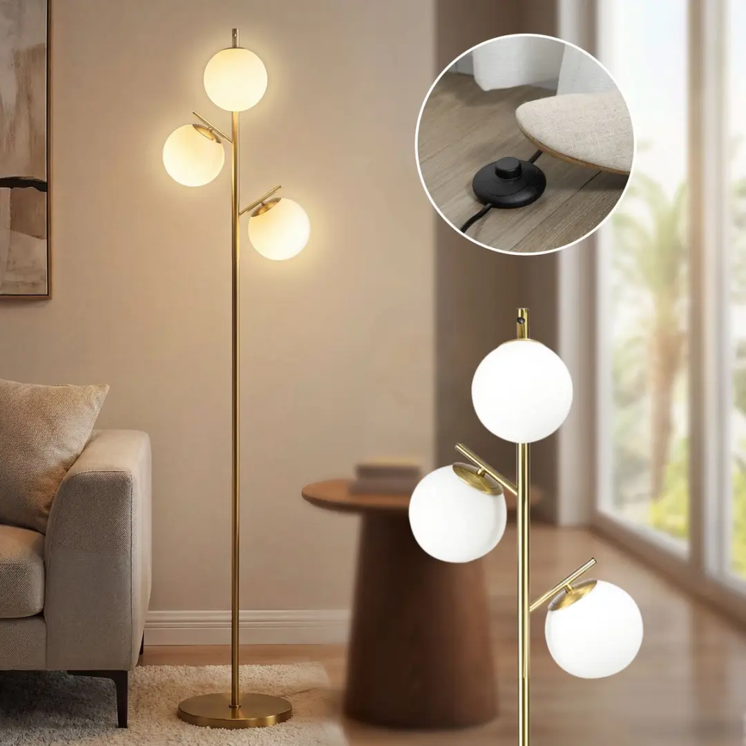 Homcom Staande Lamp Goud - 3 Lampenkappen