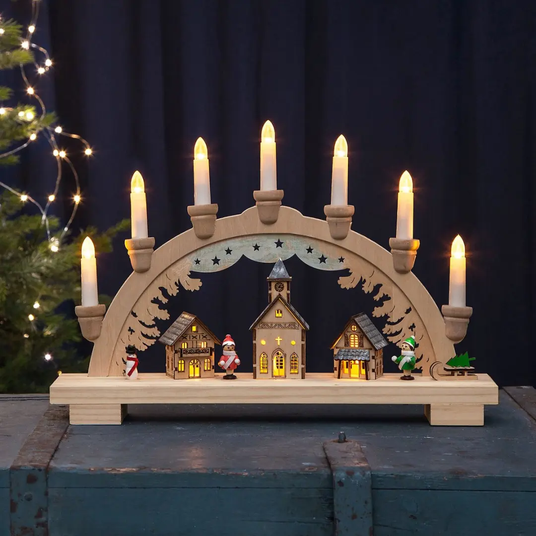 Star Trading LED Kaarsenboog Dassel Houten Kerstfiguren 7-vlams - 43cm