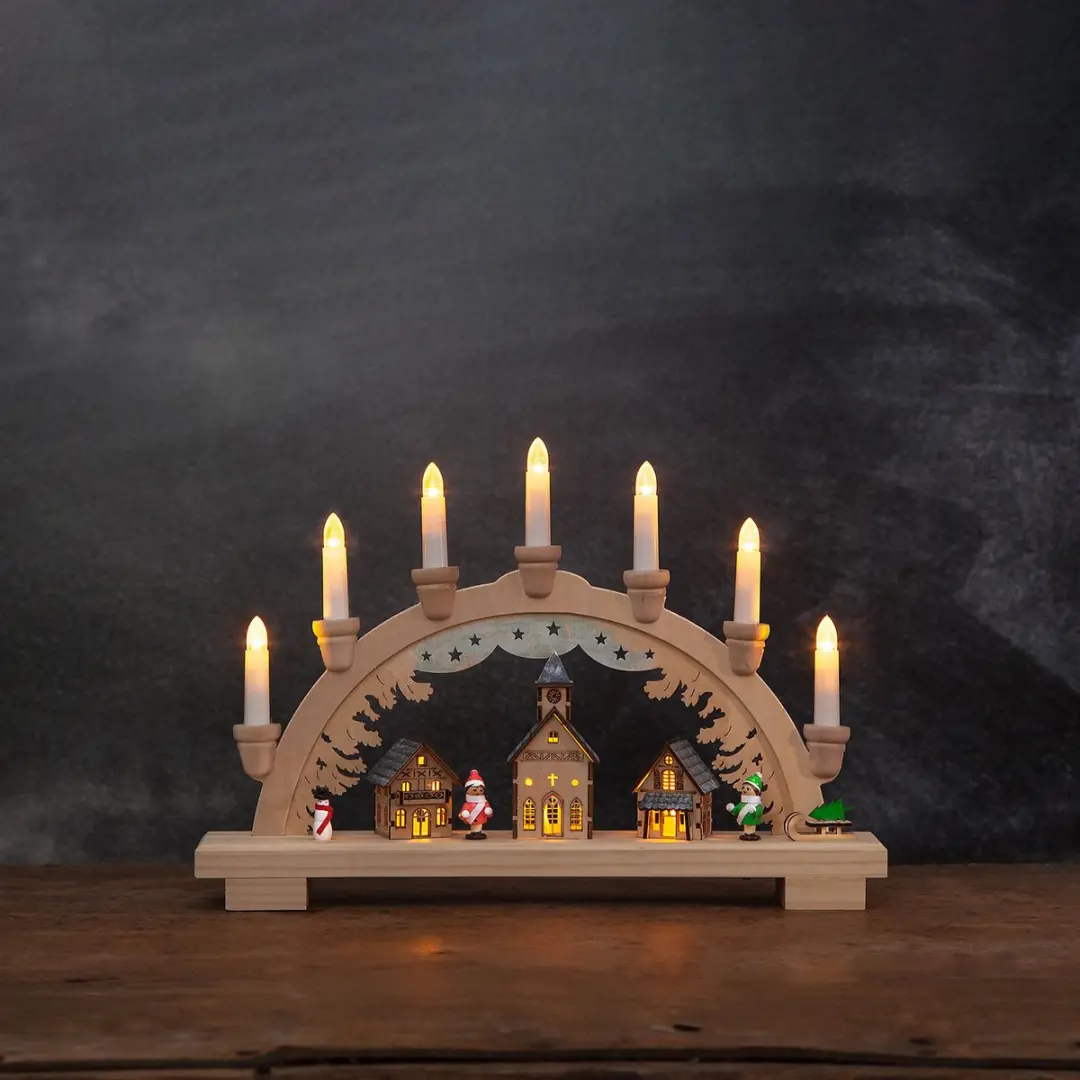 Star Trading LED Kaarsenboog Dassel Houten Kerstfiguren 7-vlams - 43cm