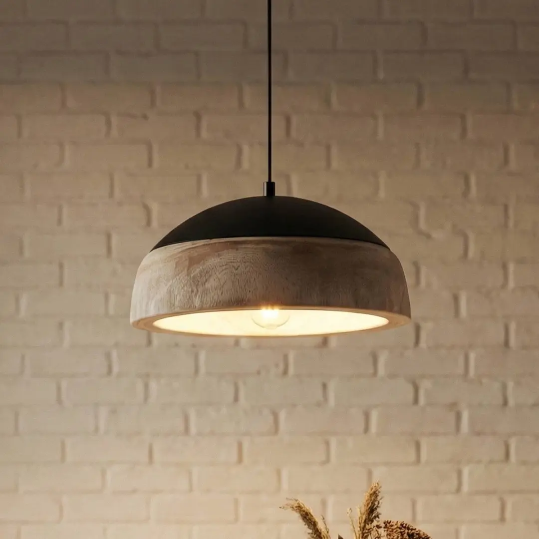 Lucande Hanglamp 1 Licht - Ø35cm - E27 - Zwart/Licht Hout