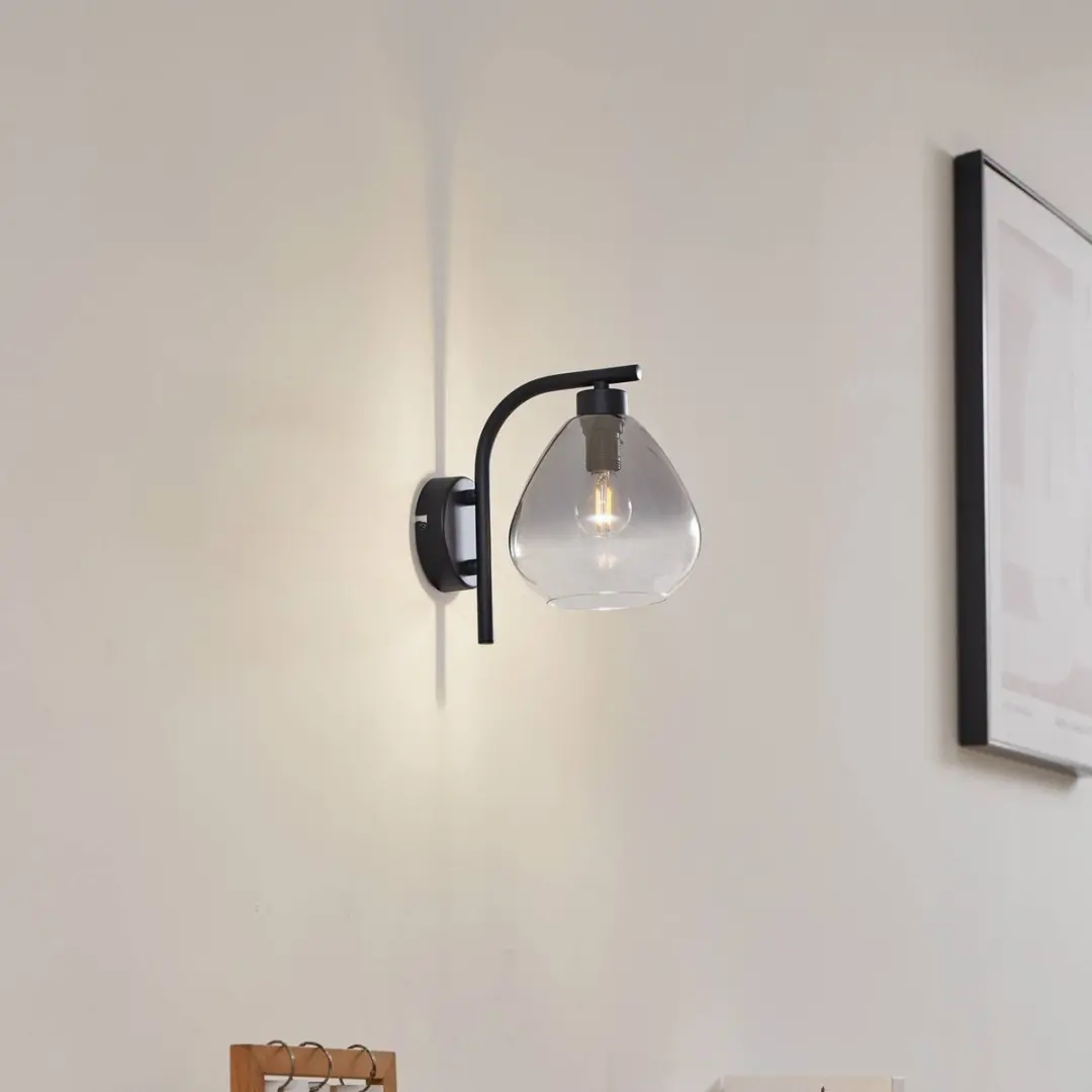 Lindby Wandlamp 1 Licht E14 - 20cm - Rookgrijs/Mat Zwart