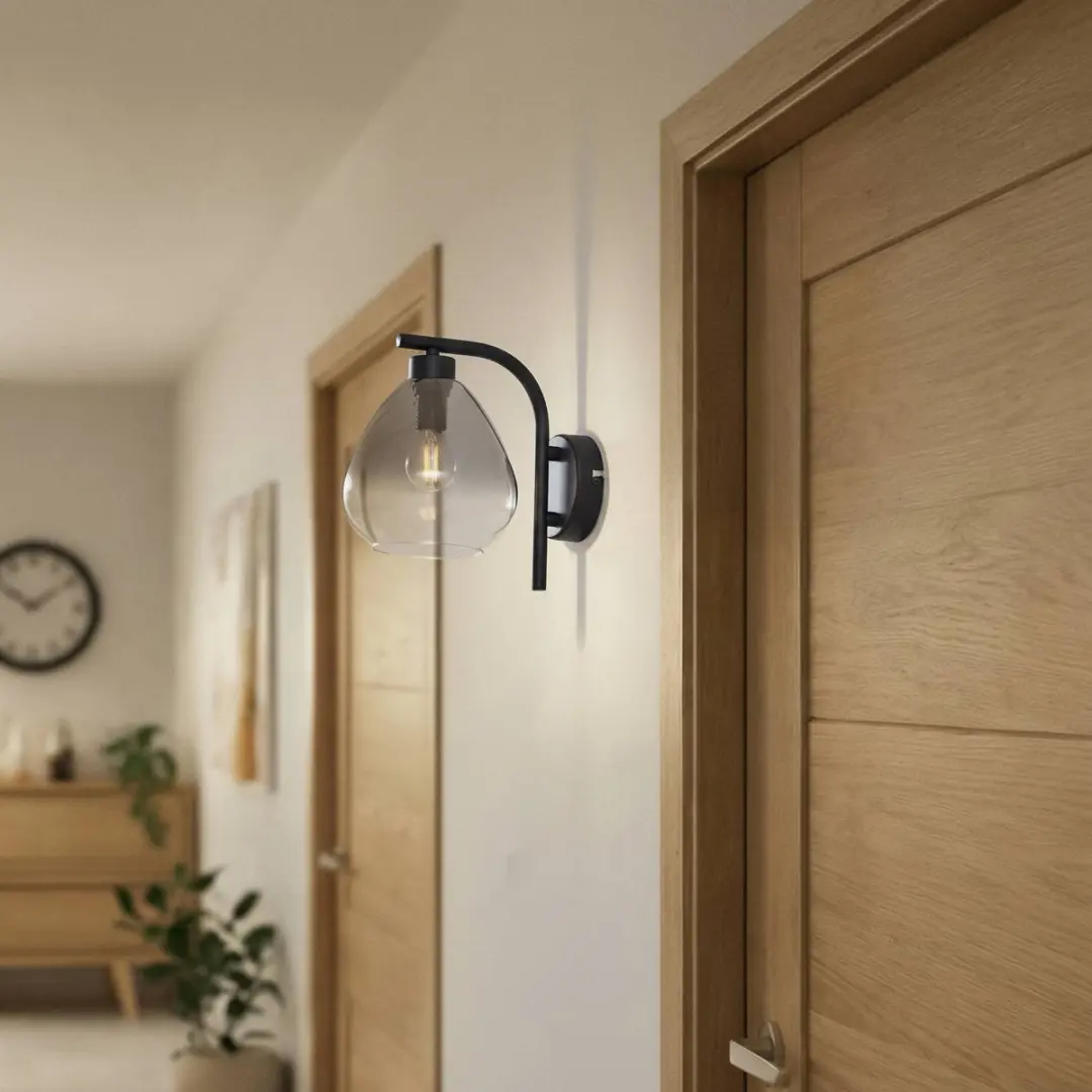 Lindby Wandlamp 1 Licht E14 - 20cm - Rookgrijs/Mat Zwart
