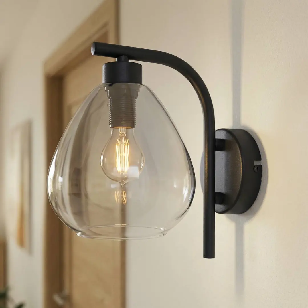 Lindby Wandlamp 1 Licht E14 - 20cm - Rookgrijs/Mat Zwart
