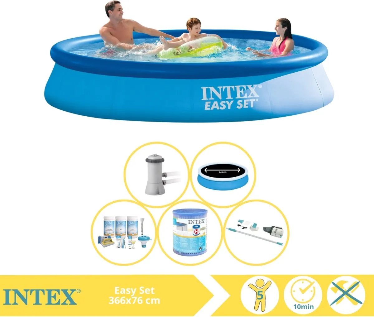 Intex Easy Set 28132GN Opblaaszwembad 366x76cm - Blauw - Incl. filterset