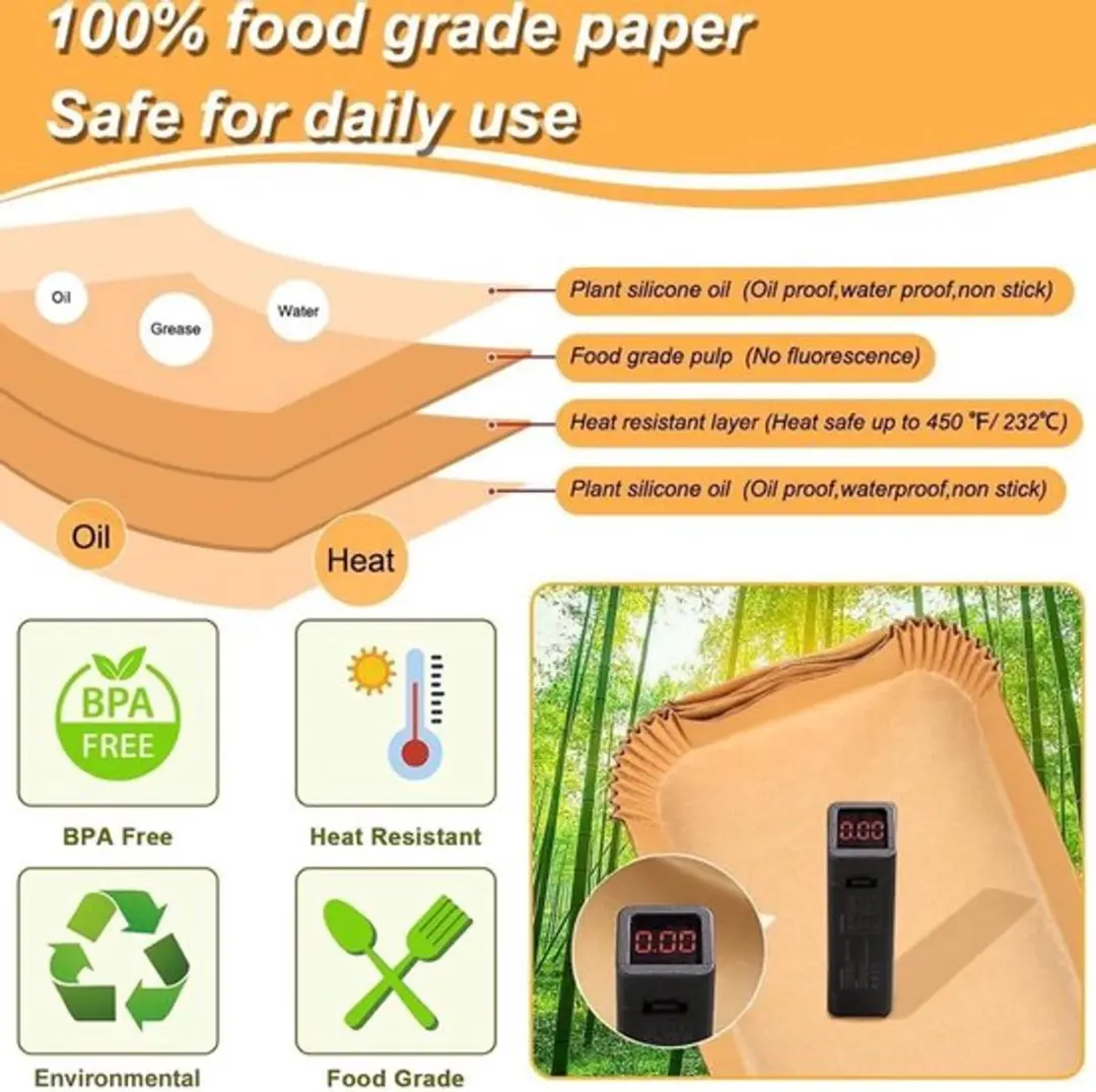 ECTEATOY Bakpapier Airfryer 200 Stuks - o.a. Philips 3000/5000-serie - afbeelding 6 van 6