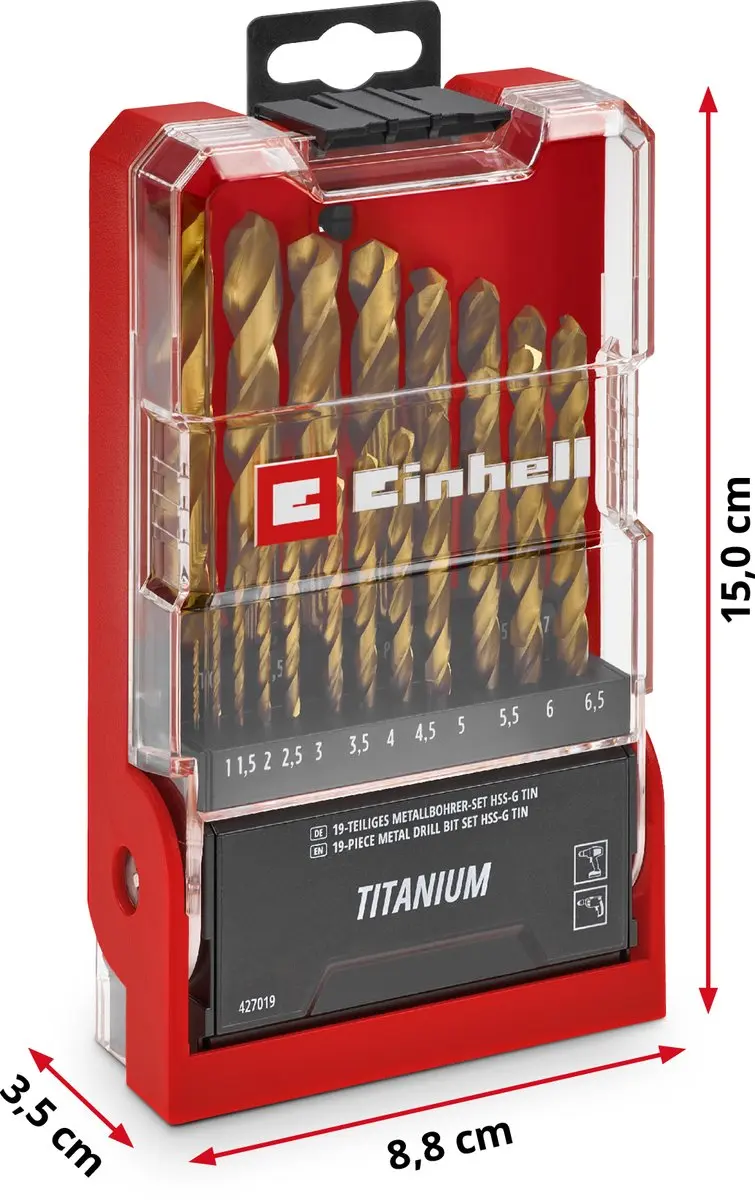 Einhell 19-delige HSS-G Titanium Metaalboor Set - afbeelding 6 van 6