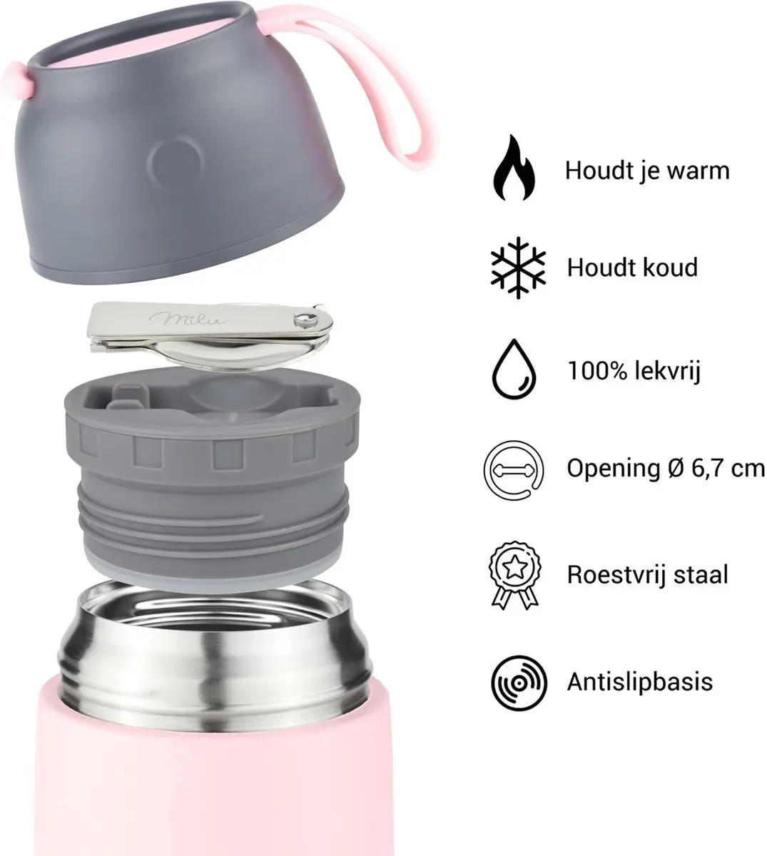 Milu Thermos Voedselcontainer 450ml - Roze