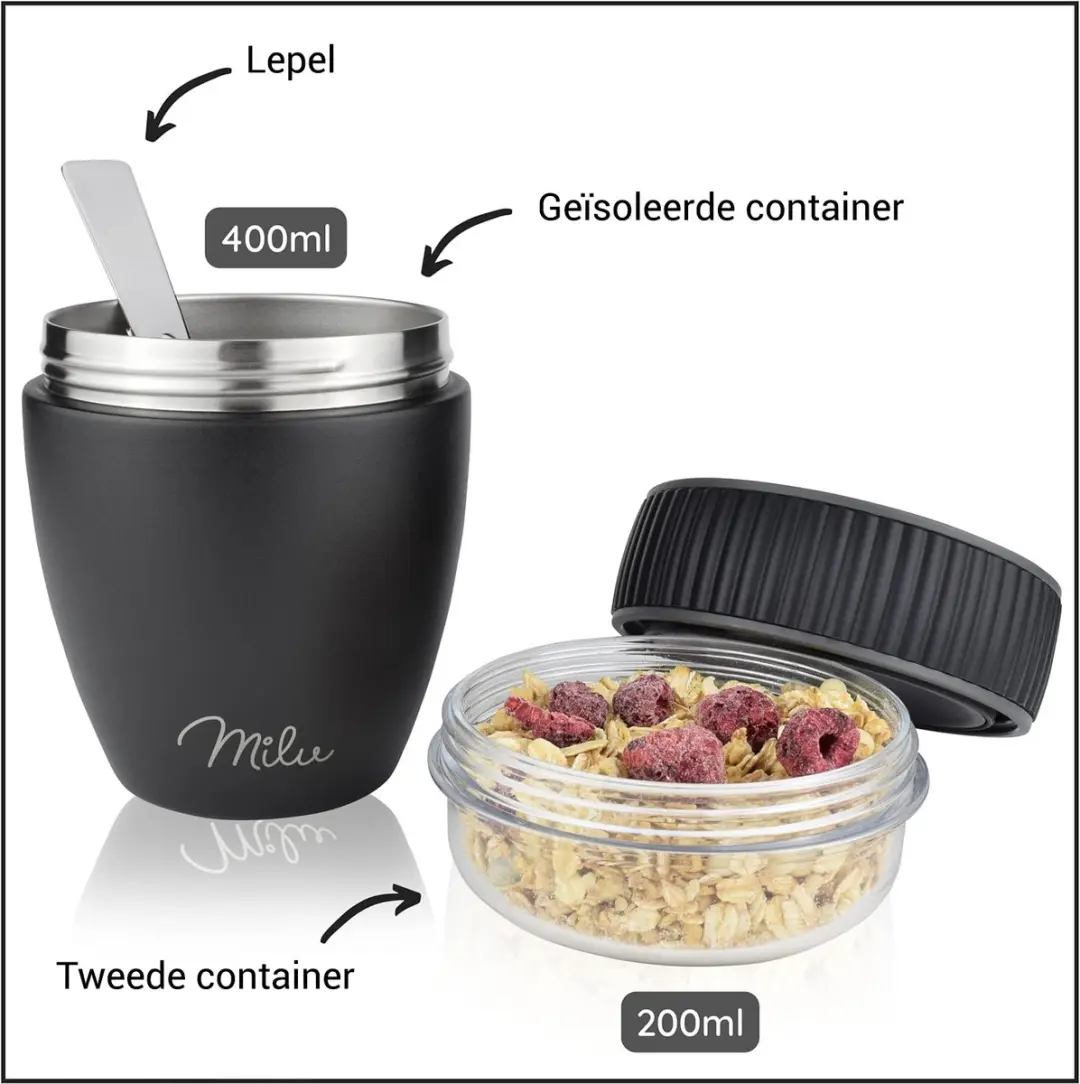 Milu Muesli Beker To Go 400ml - Zwart