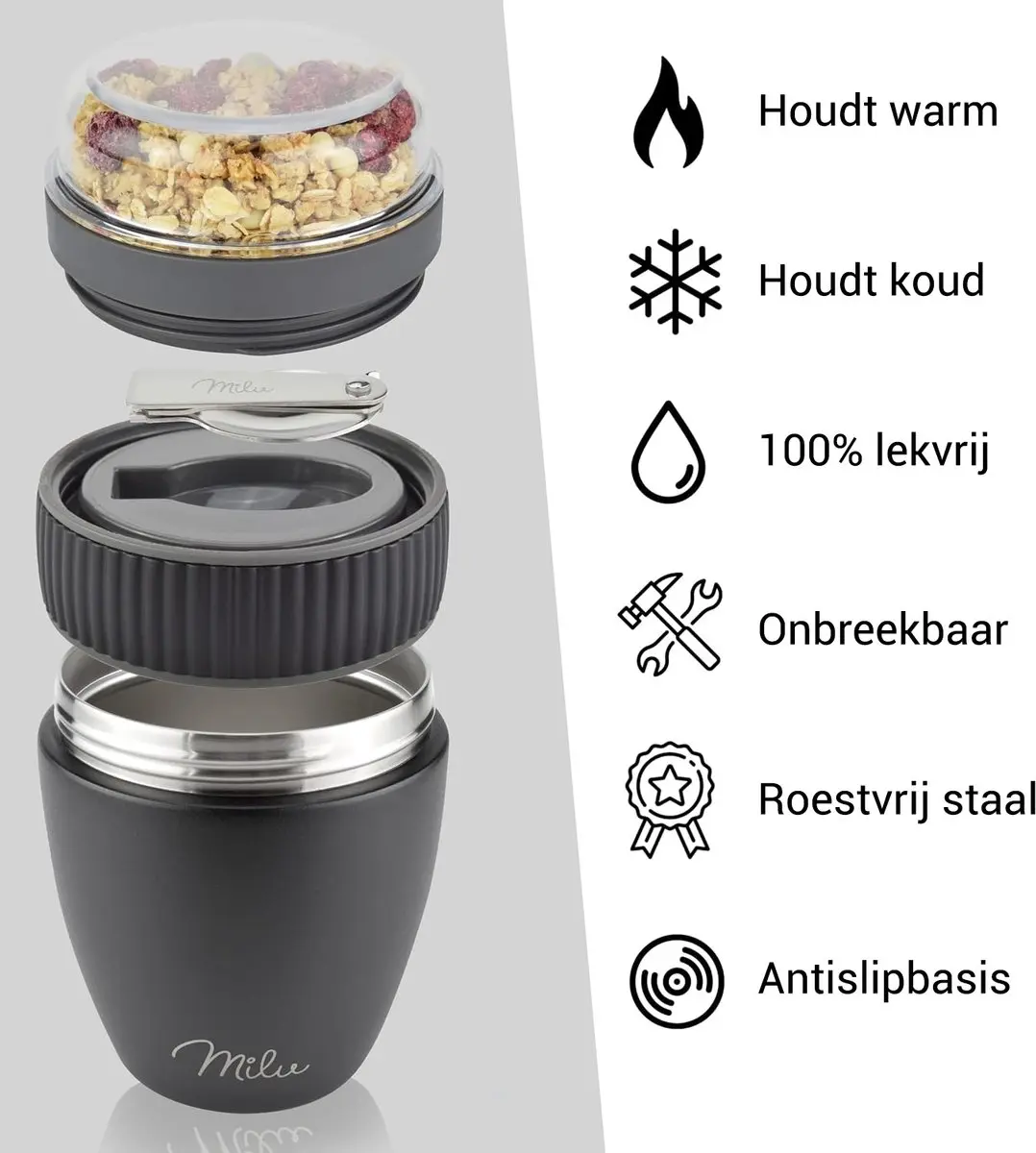 Milu Muesli Beker To Go 400ml - Zwart