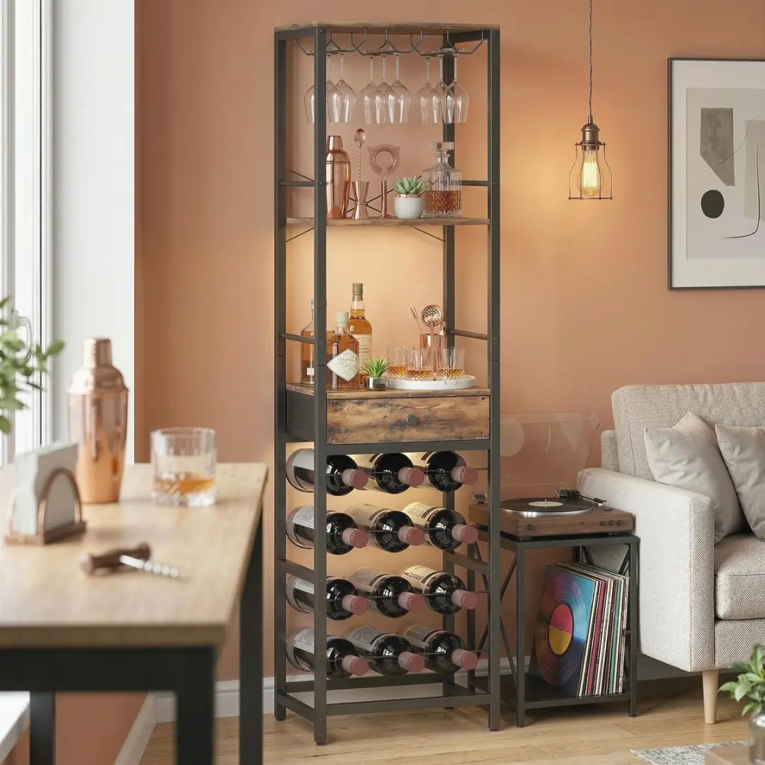 Homcom Wijnrek 12 Flessen - 40x30x148cm Rustiek Bruin