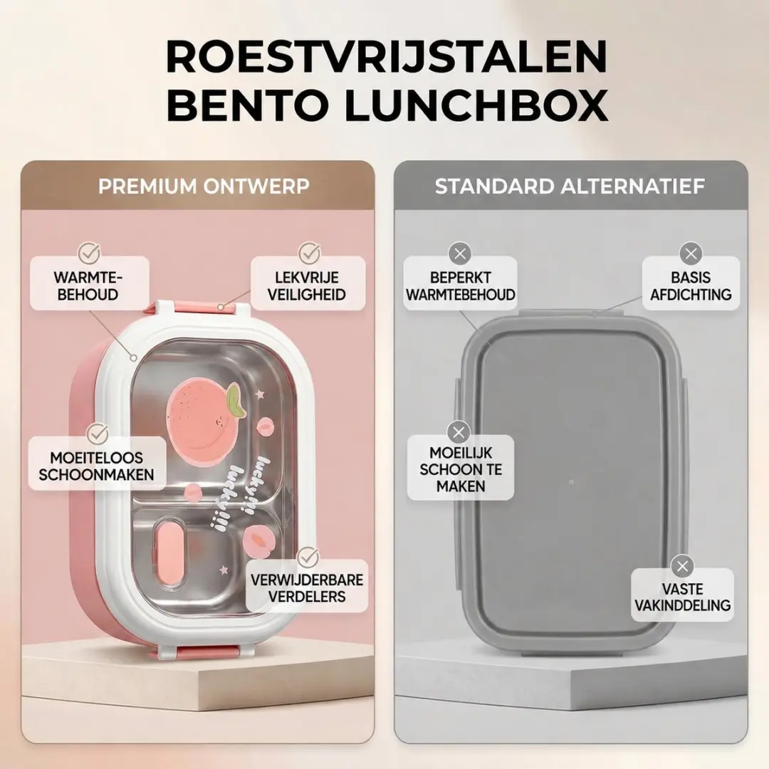 ECTEATOY Bento Box RVS - 1L - Roze - 2 Vakken