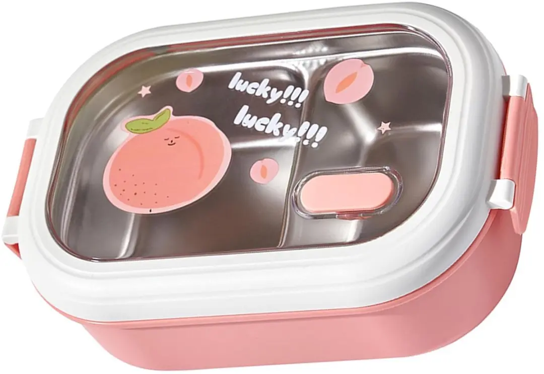 ECTEATOY Bento Box RVS - 1L - Roze - 2 Vakken