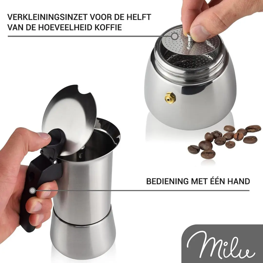 Milu Percolator 100ml - 4 Kopjes - RVS - Zilver