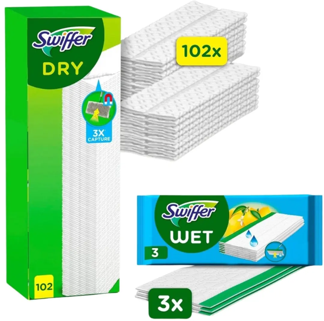 Swiffer Dry Navullingen 102 + 3 Vochtig - 123 Stuks - Wit
