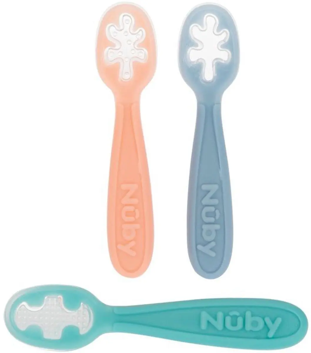 Nûby Baby First Lepers Set - 3 Stuks - Siliconen - 6+ Maanden - Roze/Blauw/ Groen