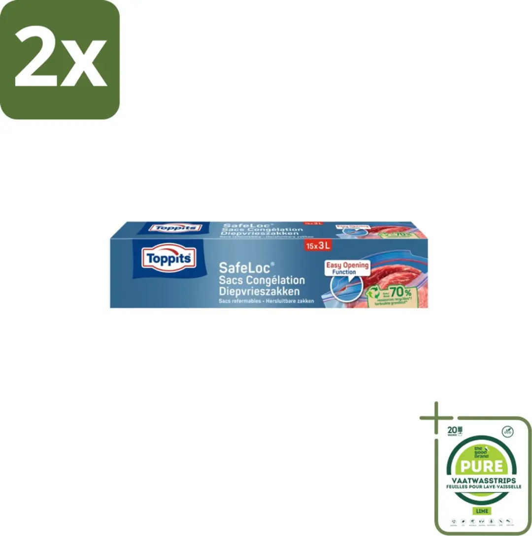 Toppits Safeloc Zip Diepvrieszakken 3L