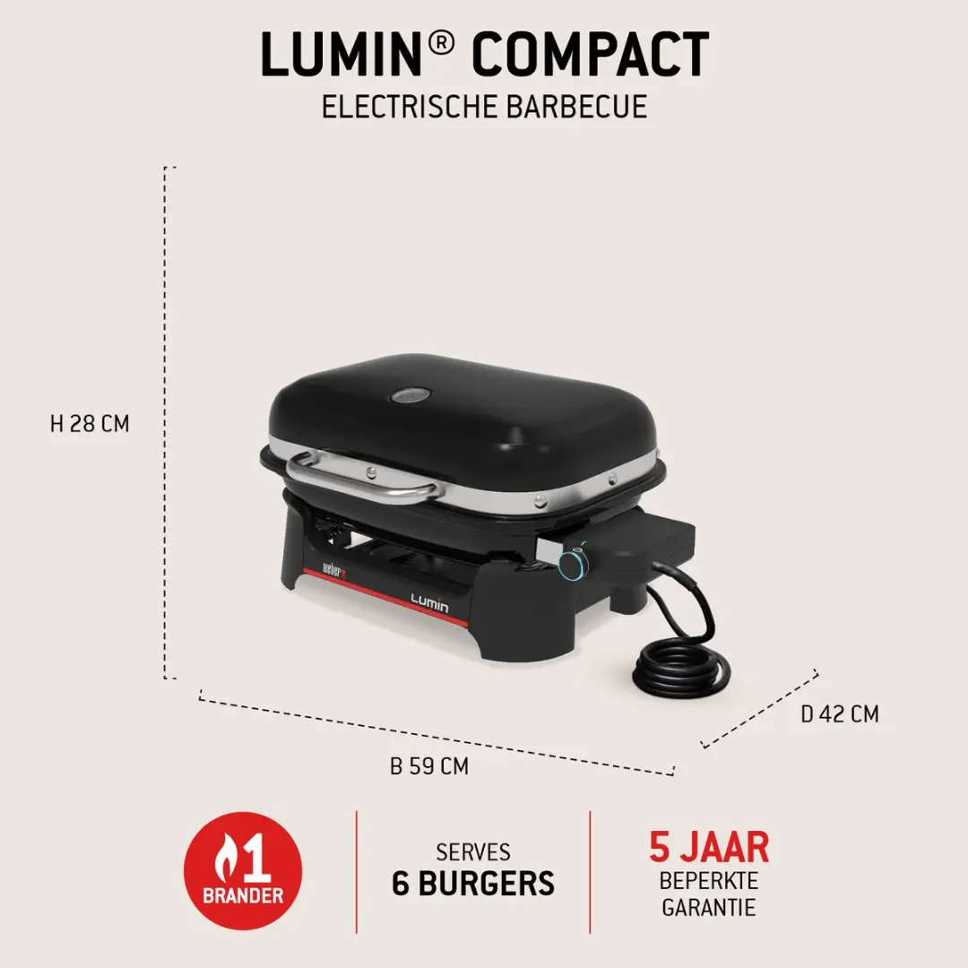 Weber Lumin Compact Elektrische Barbecue - 6 Hamburgers - Zwart