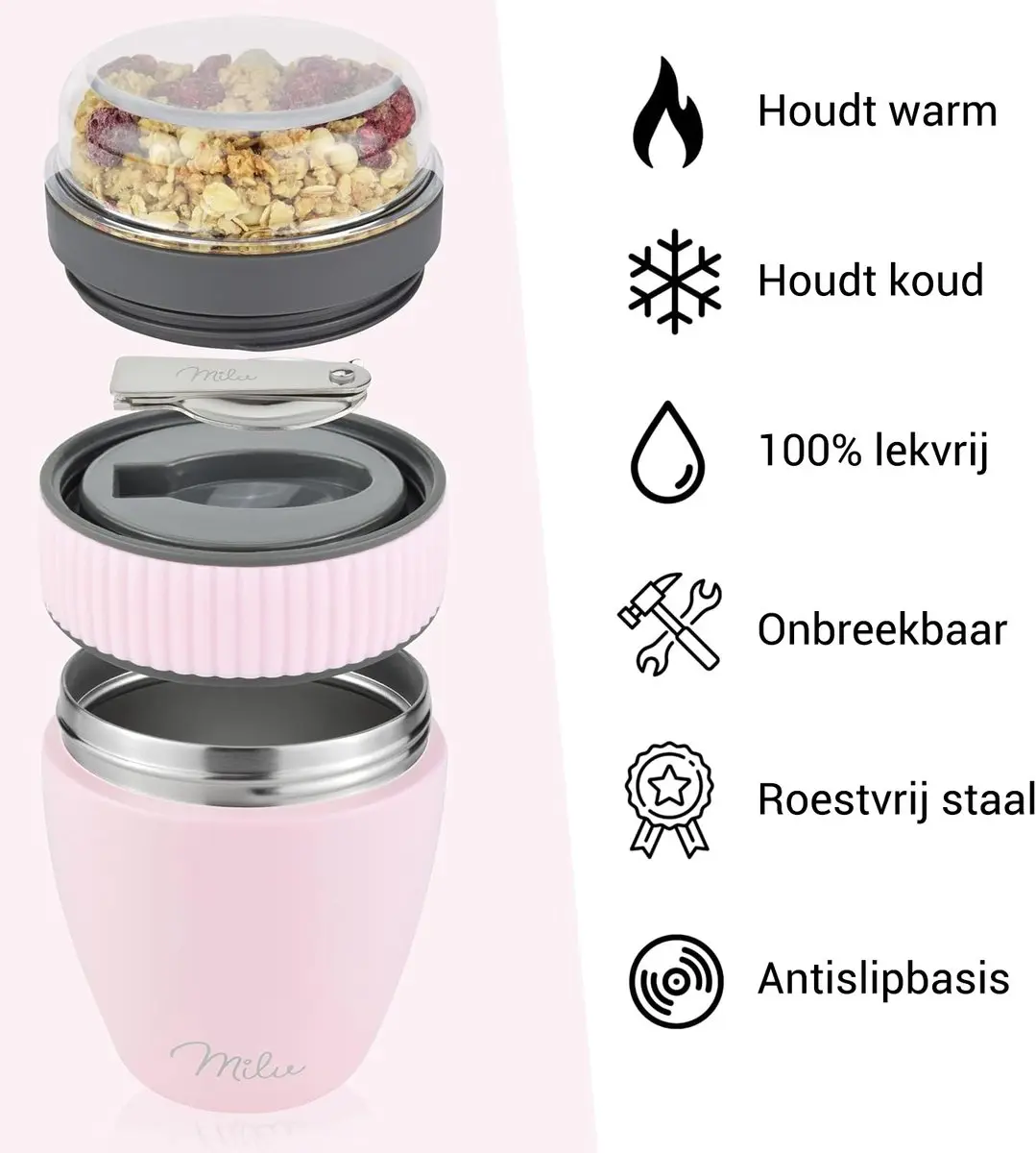 Milu Muesli Beker To Go 400ml - Roze