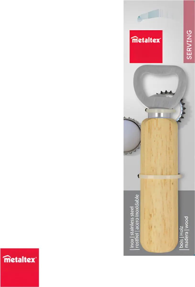 Metaltex RVS Kroonkurkopener - Houten Handvat