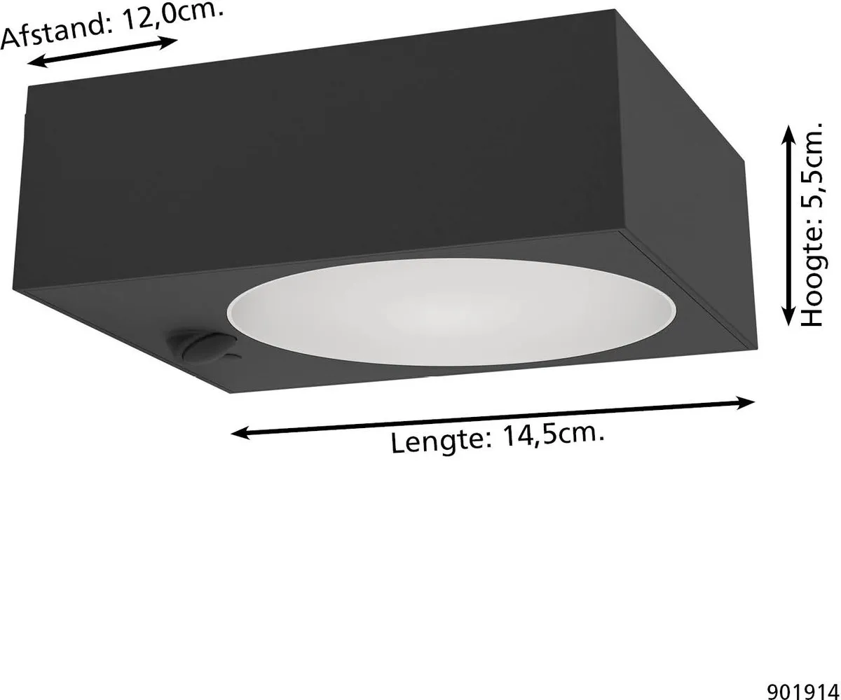 Eglo Darfano Wandlamp Buiten Sensor Zwart - 14,5 cm - afbeelding 6 van 6
