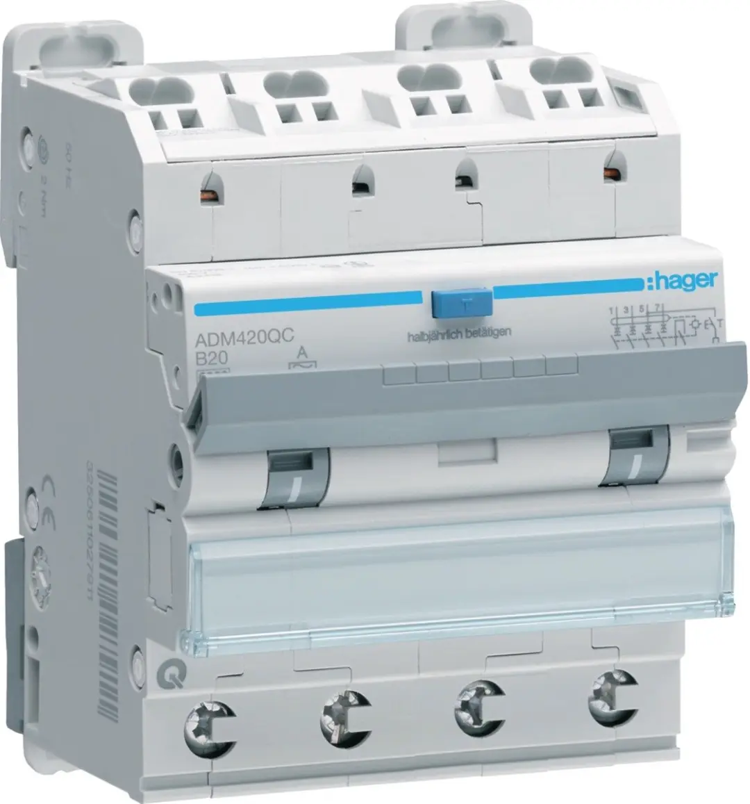 Hager ADM420QC Aardlekautomaat 4P 6kA B20 30mA