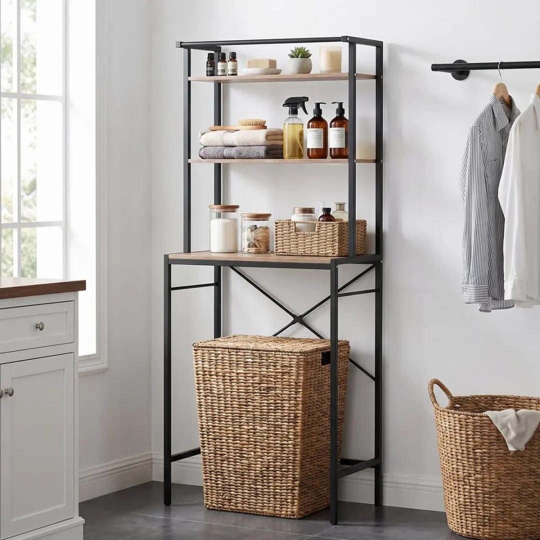 Homcom Wasmachinerek met droogstang 67x40x161,8cm - Bruin/Zwart