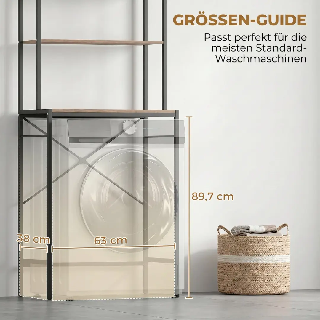 Homcom Wasmachinerek met droogstang 67x40x161,8cm - Bruin/Zwart