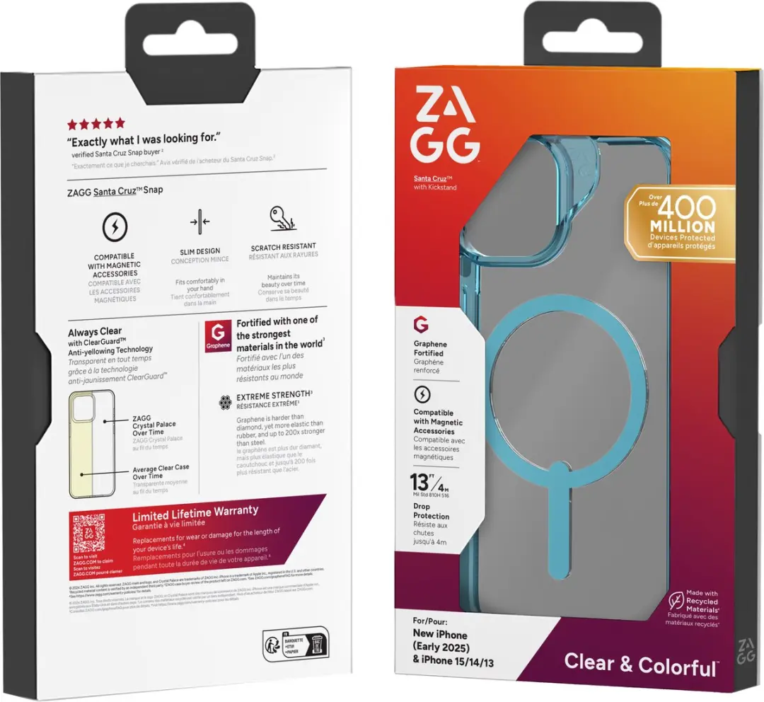 ZAGG Santa Cruz Snap Hoesje iPhone 17/16/15/14/13 - Transparant Blauw