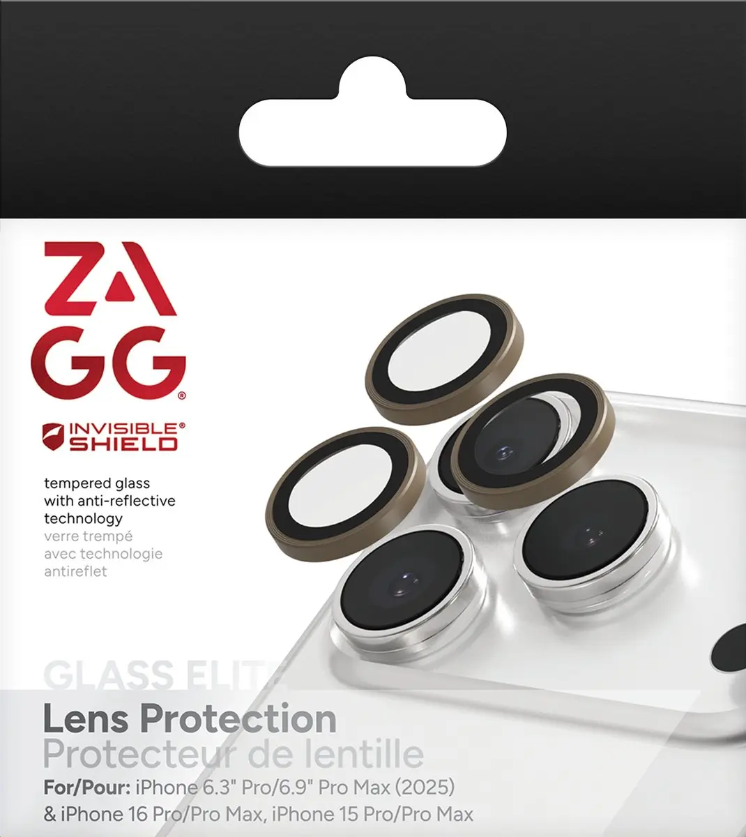 ZAGG Glass Elite Camera Rings iPhone 15/16 Pro - Beige