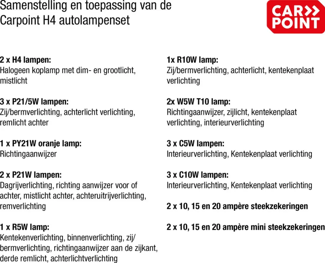 Carpoint H4 Autolampenset 30-delig - Universeel - Kleurenmix