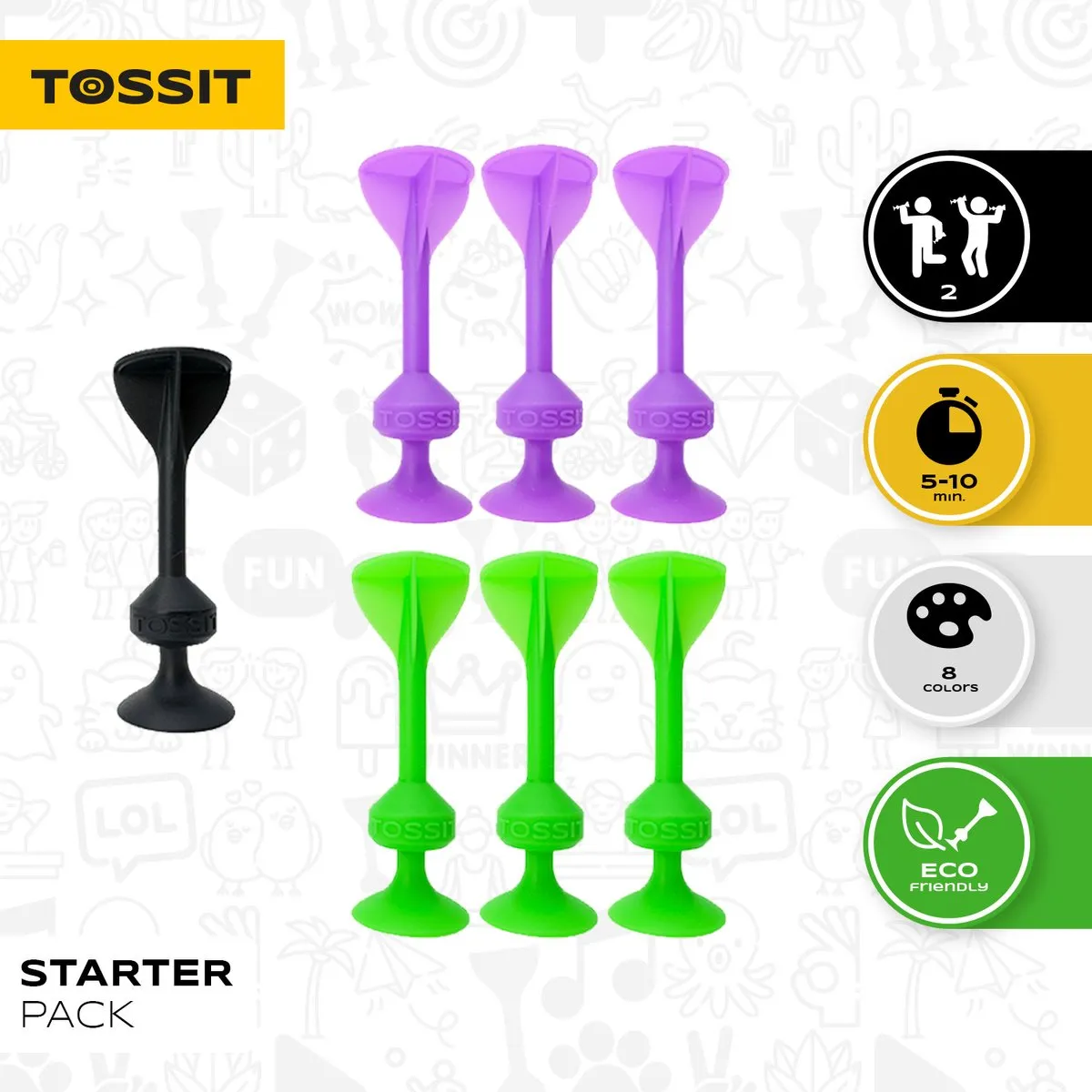 999 Games Tossit Starter Pack Darts/Petanque - 7 Pijlen - Paars-Groen