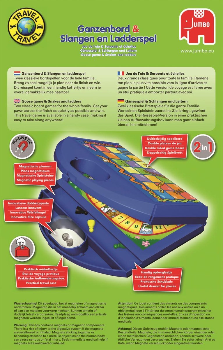 Jumbo - Ganzenbord & Slang en Ladderspel - Reiseditie - Ideaal reisspel vanaf 4 jaar