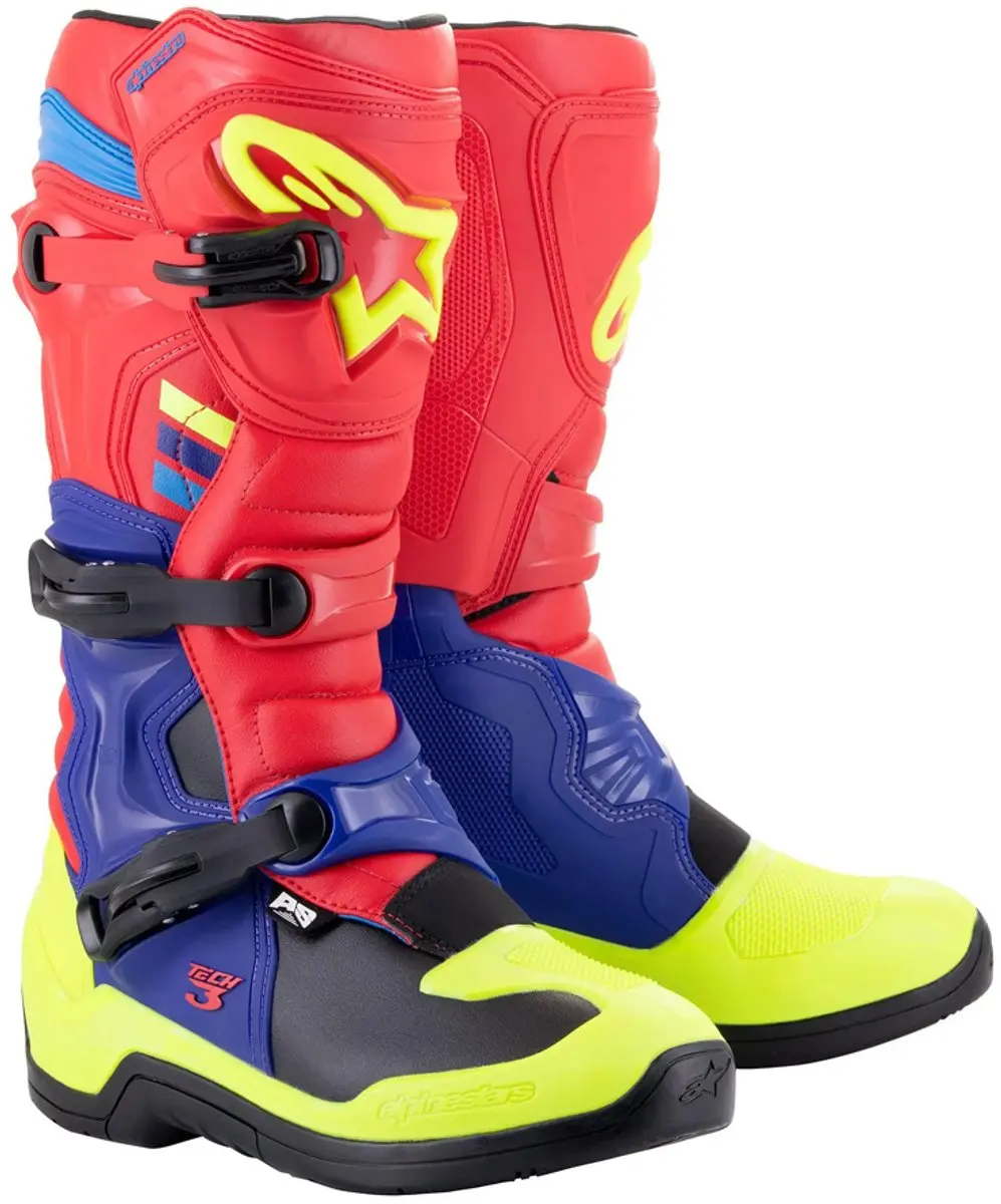 Alpinestars Tech 3 Schoenen - Maat 43 - Felrood/Donkerblauw/Fluo