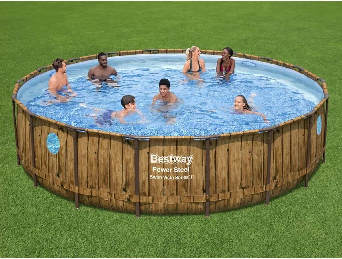 Bestway Power Steel Swim Vista 56977 Opzetzwembad - 549x122cm - Houtprint