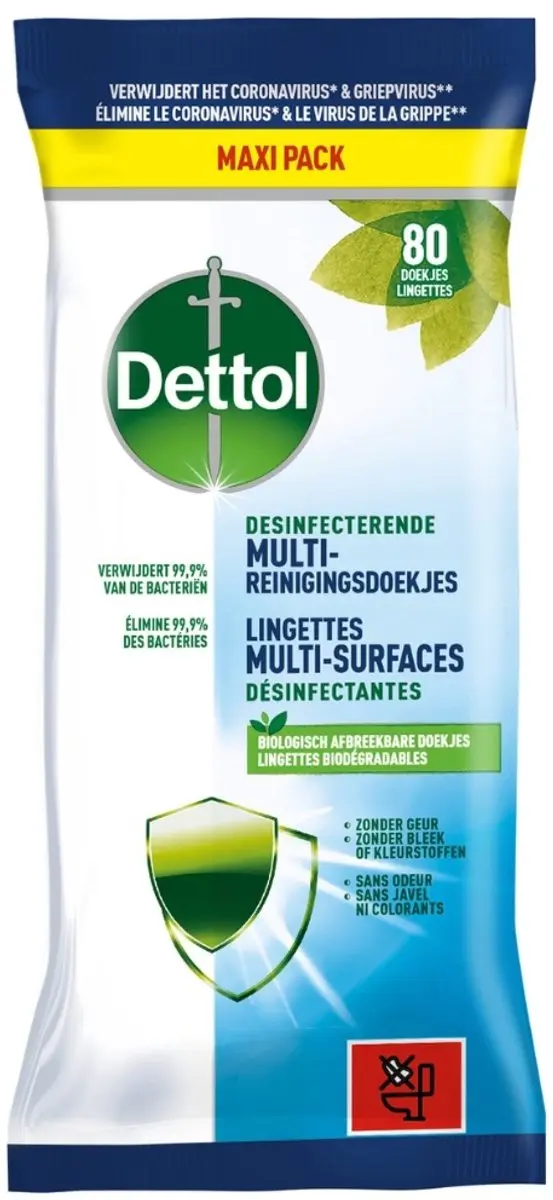 Dettol Multi-Reinigingsdoekjes Desinfecterend 80 Stuks - 7x Blauw