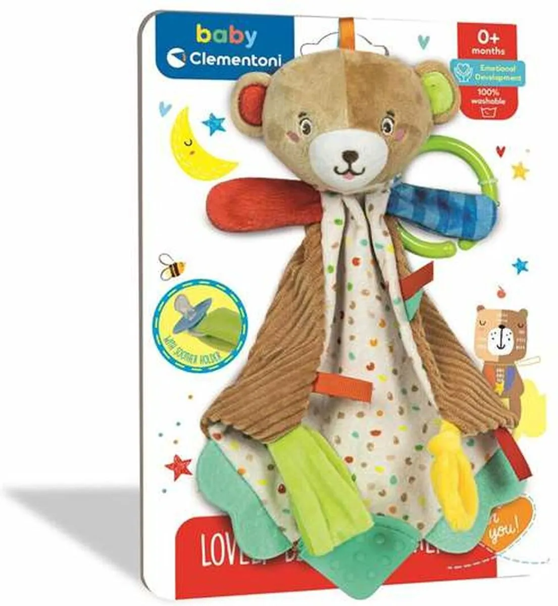 Clementoni Baby Zachte Beer Knuffeldeken met Bijtring - Blauw
