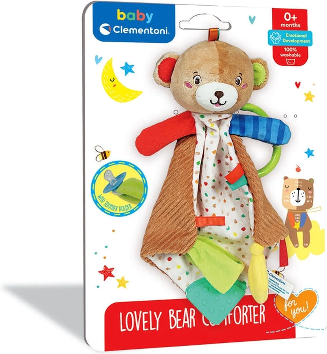 Clementoni Baby Zachte Beer Knuffeldeken met Bijtring - Blauw - afbeelding 6 van 6