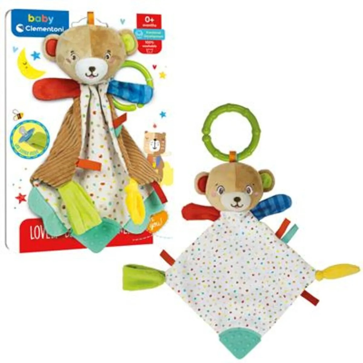 Clementoni Baby Zachte Beer Knuffeldeken met Bijtring - Blauw