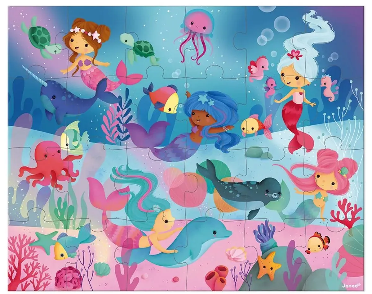 Janod - Puzzel Zeemeerminnen - In Puzzelkoffer - 24 Stukjes - Geschikt vanaf 3 Jaar